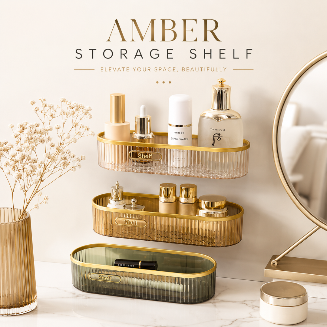 Amber Wall-Mounted Acrylic Bathroom Organizer Shelf