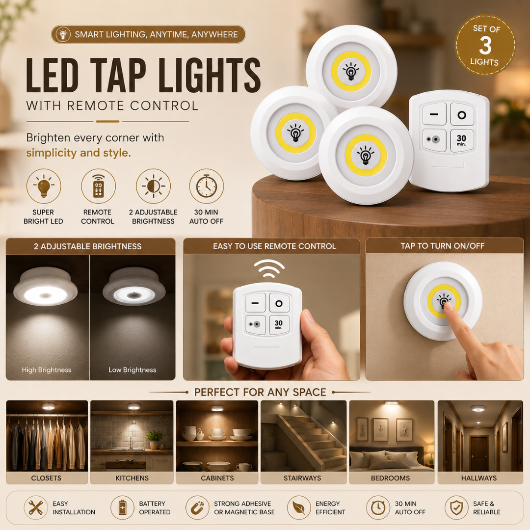Set Of 3 Wireless Dimmable Remote-Control Light