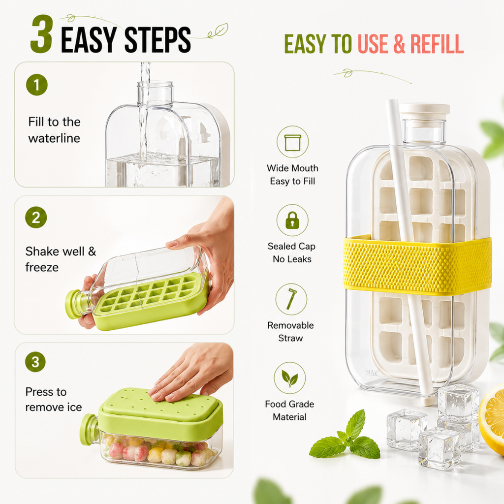 Cool Ice Cube Box 2-in-1 Ice Cube Maker Water Bottle – Cool Drinks Anytime, Anywhere ❄️