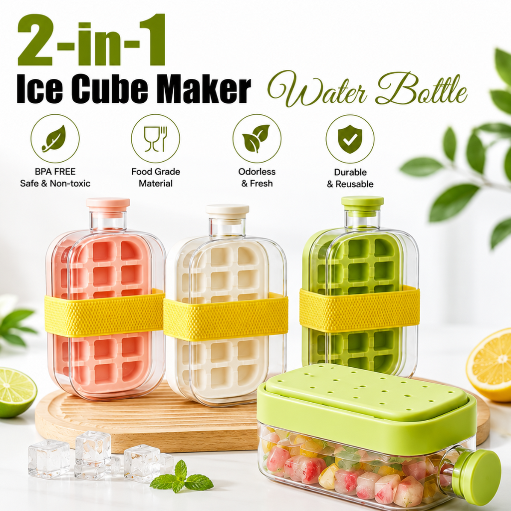Cool Ice Cube Box 2-in-1 Ice Cube Maker Water Bottle – Cool Drinks Anytime, Anywhere ❄️