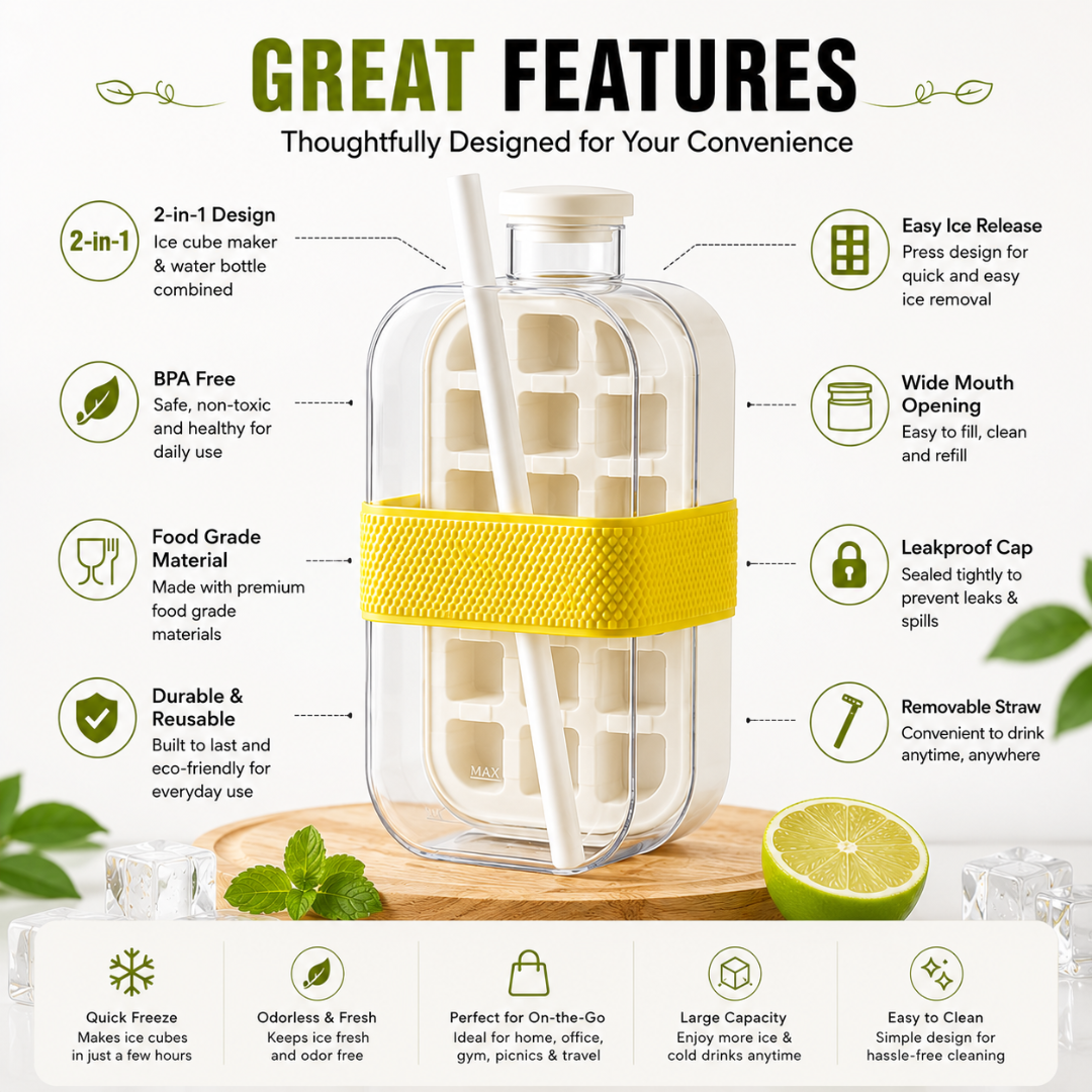 Cool Ice Cube Box 2-in-1 Ice Cube Maker Water Bottle – Cool Drinks Anytime, Anywhere ❄️