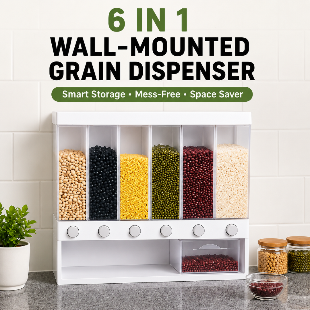 6 In 1 Wall Mounted Rice, Grain, Cereal Dispenser. (10 kg)