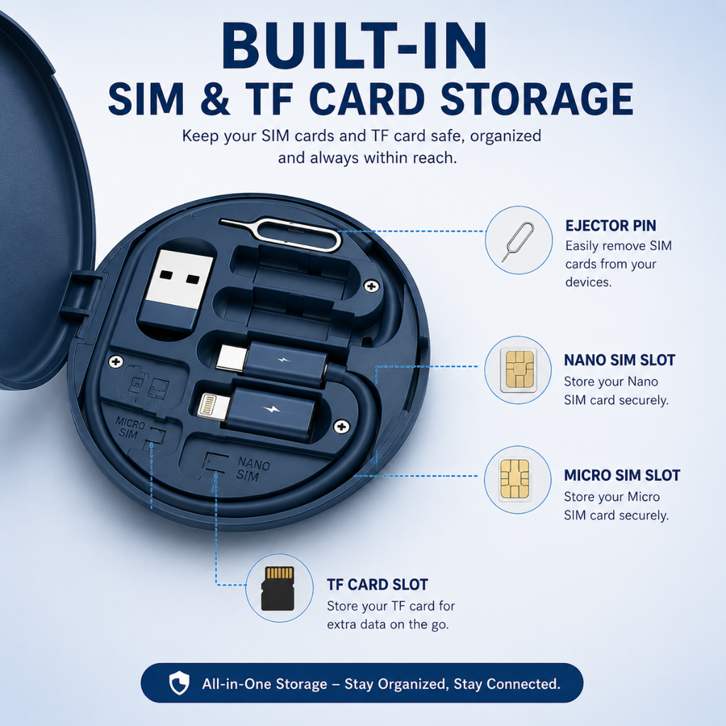 Multi-Function 6-in-1 Cable Kit with Different USB Pins Attachment & SIM slot (60w)