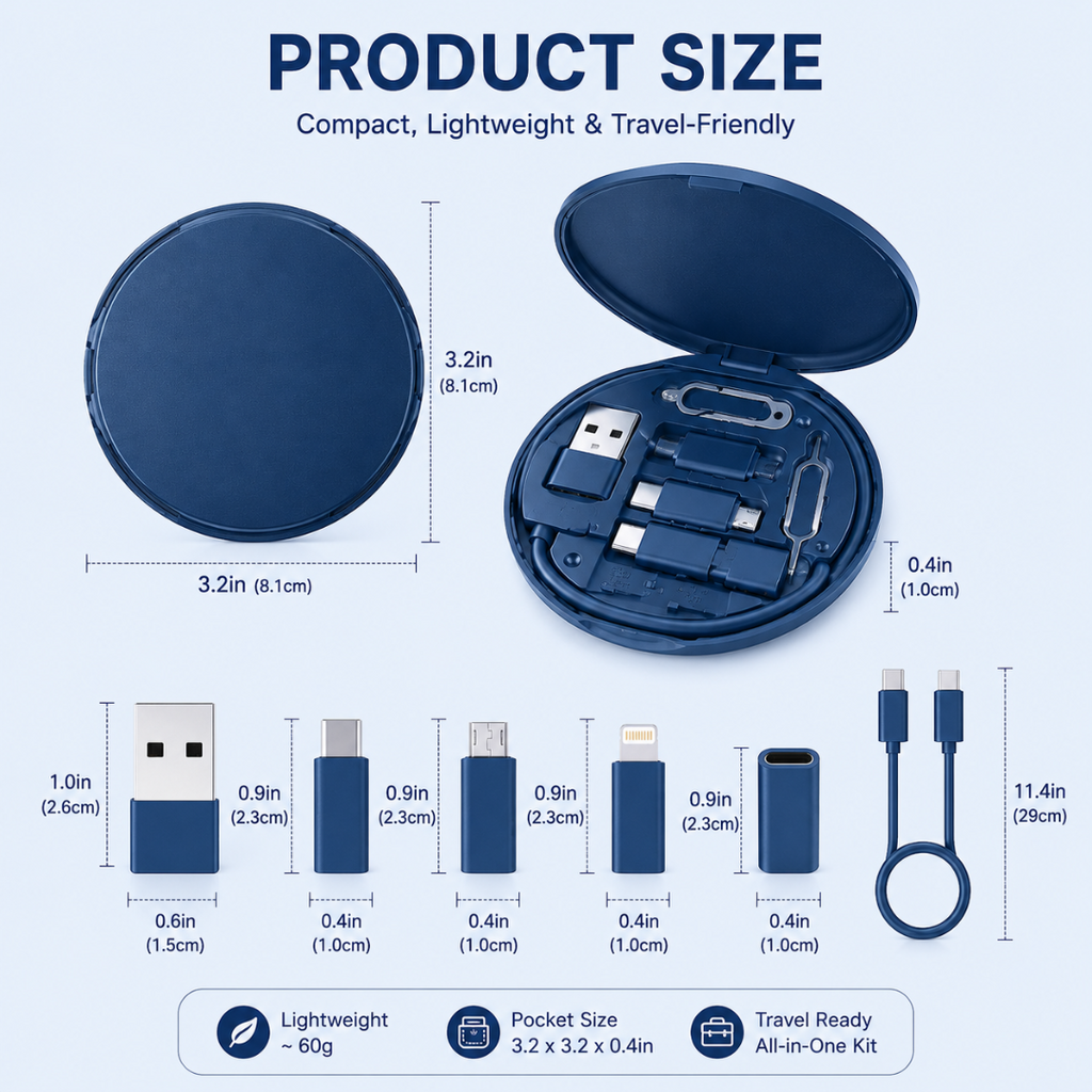 Multi-Function 6-in-1 Cable Kit with Different USB Pins Attachment & SIM slot (60w)