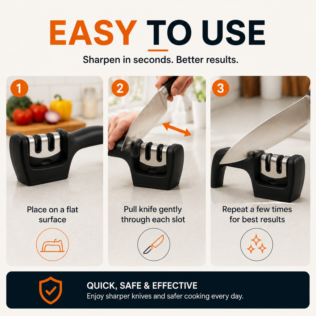 4-in-1 Kitchen Knife Accessories: 3-Stage Knife Sharpener Helps Repair, Restore, Polish Blades