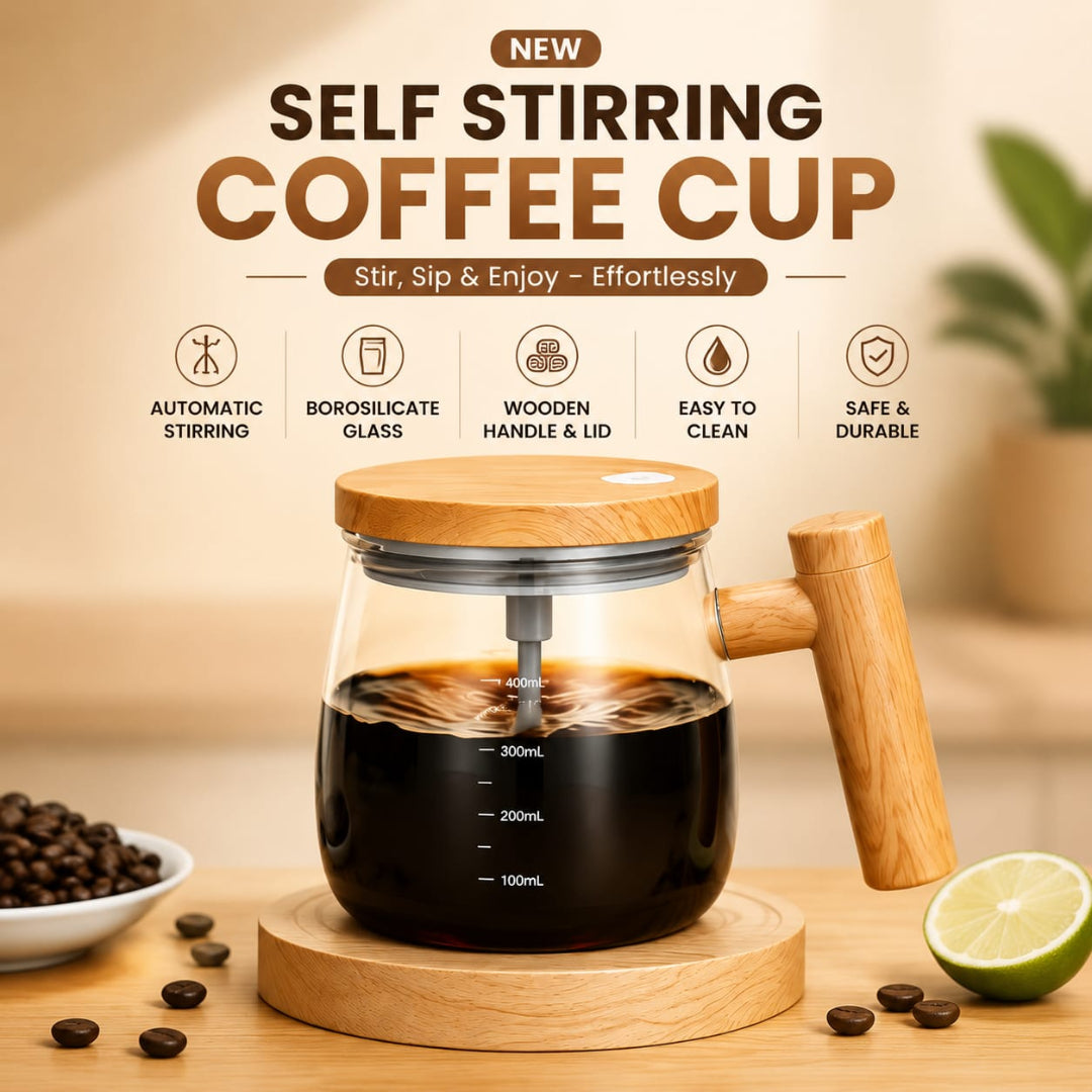 Self-Stirring Coffee Mug with 400ML capacity & Borosilicate Glass