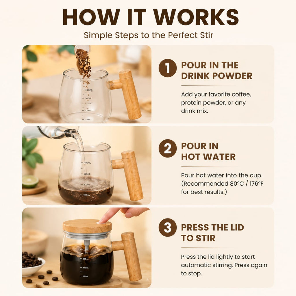 Self-Stirring Coffee Mug with 400ML capacity & Borosilicate Glass