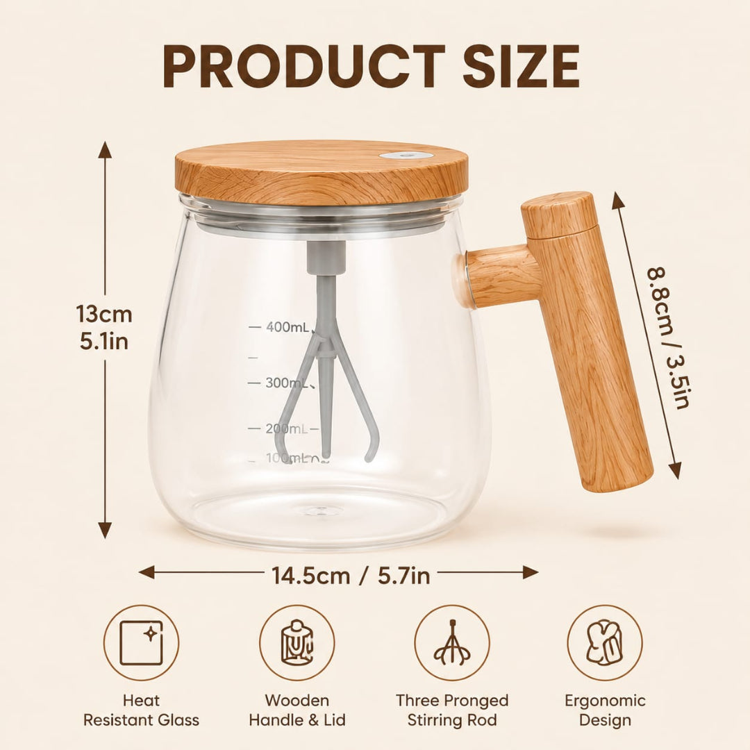 Self-Stirring Coffee Mug with 400ML capacity & Borosilicate Glass