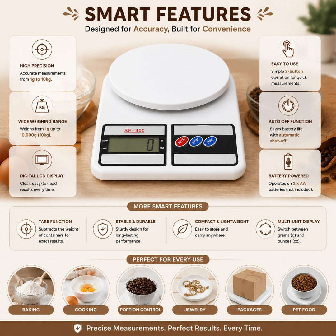 Digital Weighing Scale for Kitchen Use (max 10 kgs)