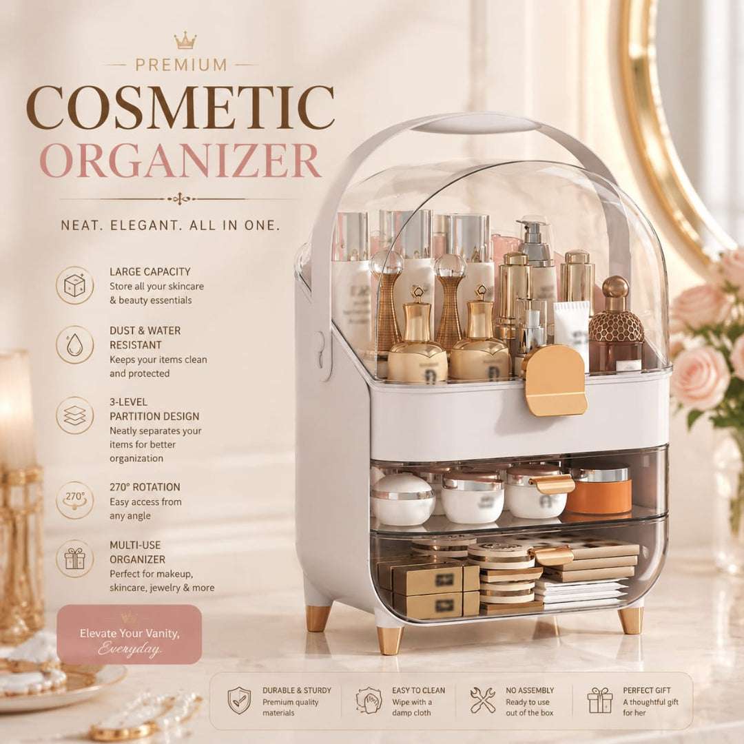 Premium Large Luxury Vanity top Organizer for Skincare, Makeup and Cosmetics