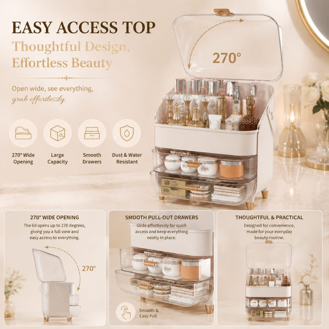 Premium Large Luxury Vanity top Organizer for Skincare, Makeup and Cosmetics