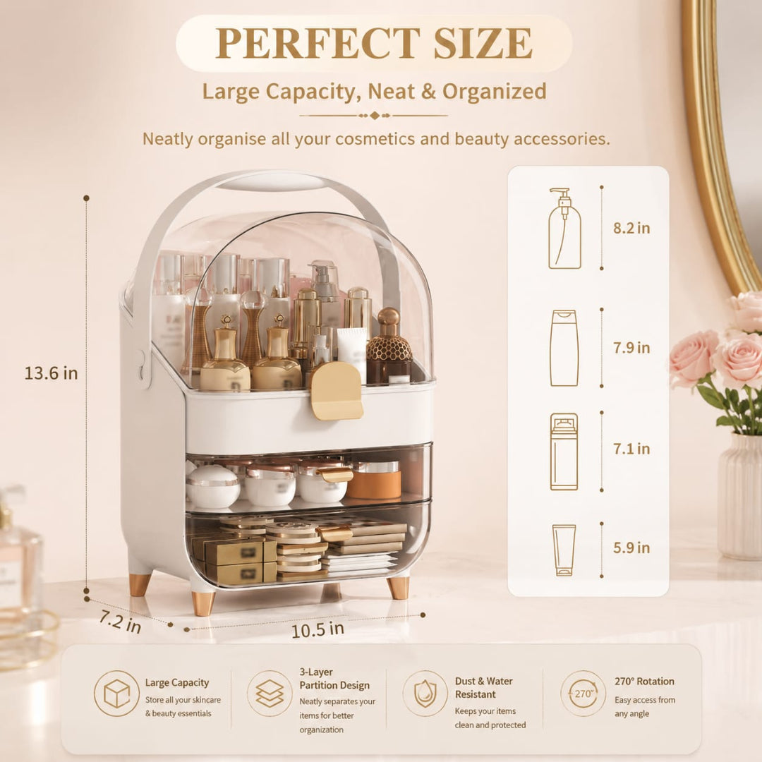 Premium Large Luxury Vanity top Organizer for Skincare, Makeup and Cosmetics