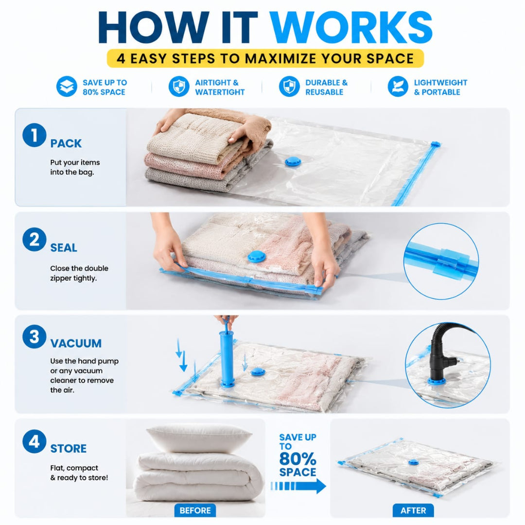 Vacuum storage bags (5 bags & 1 pump)