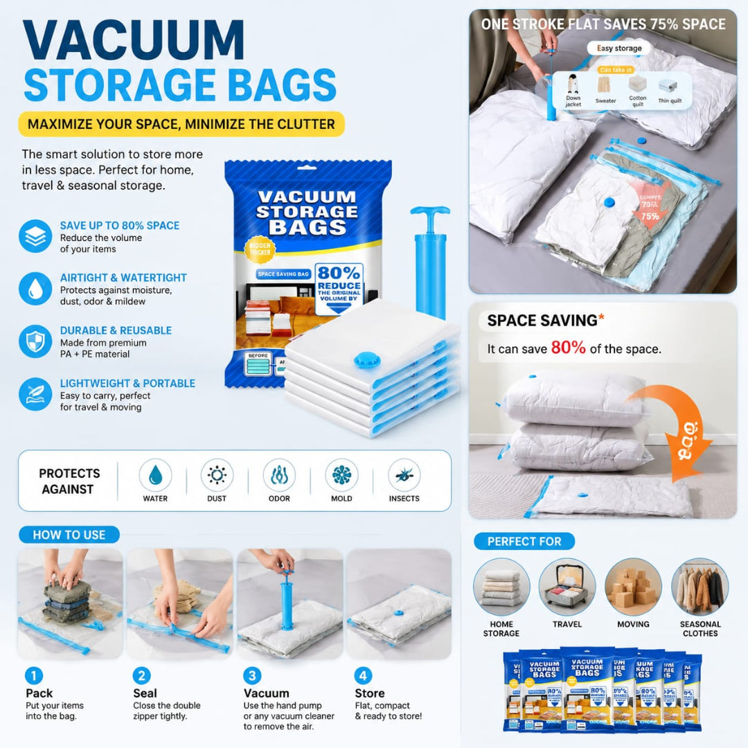Vacuum storage bags (5 bags & 1 pump)