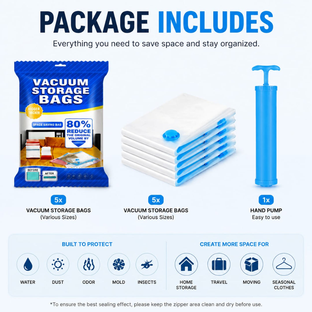 Vacuum storage bags (5 bags & 1 pump)