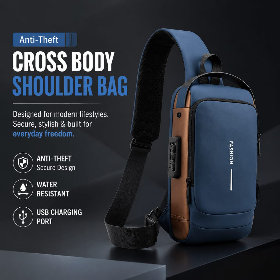 Anti-Theft Crossbody Shoulder Bag with Combination Lock & USB Charging Port