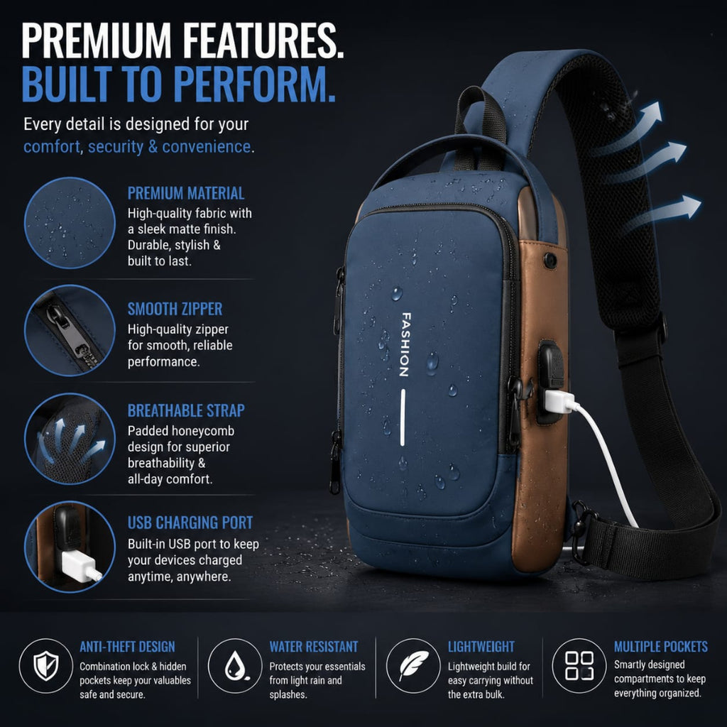 Anti-Theft Crossbody Shoulder Bag with Combination Lock & USB Charging Port