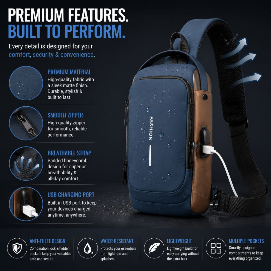 Anti-Theft Crossbody Shoulder Bag with Combination Lock & USB Charging Port