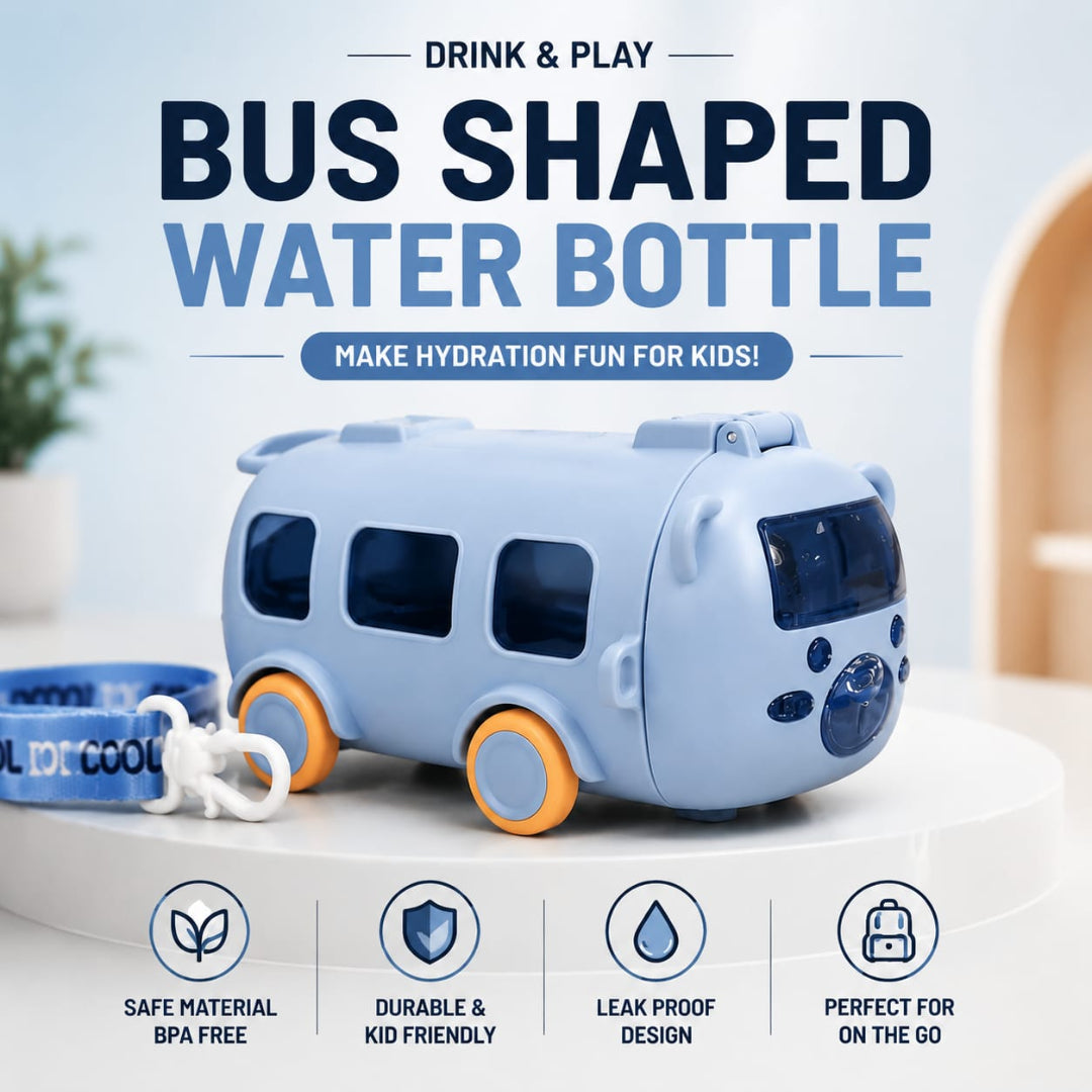 Bear Baby Bus Sipper Water Bottle with Straw and Straps - 500ml