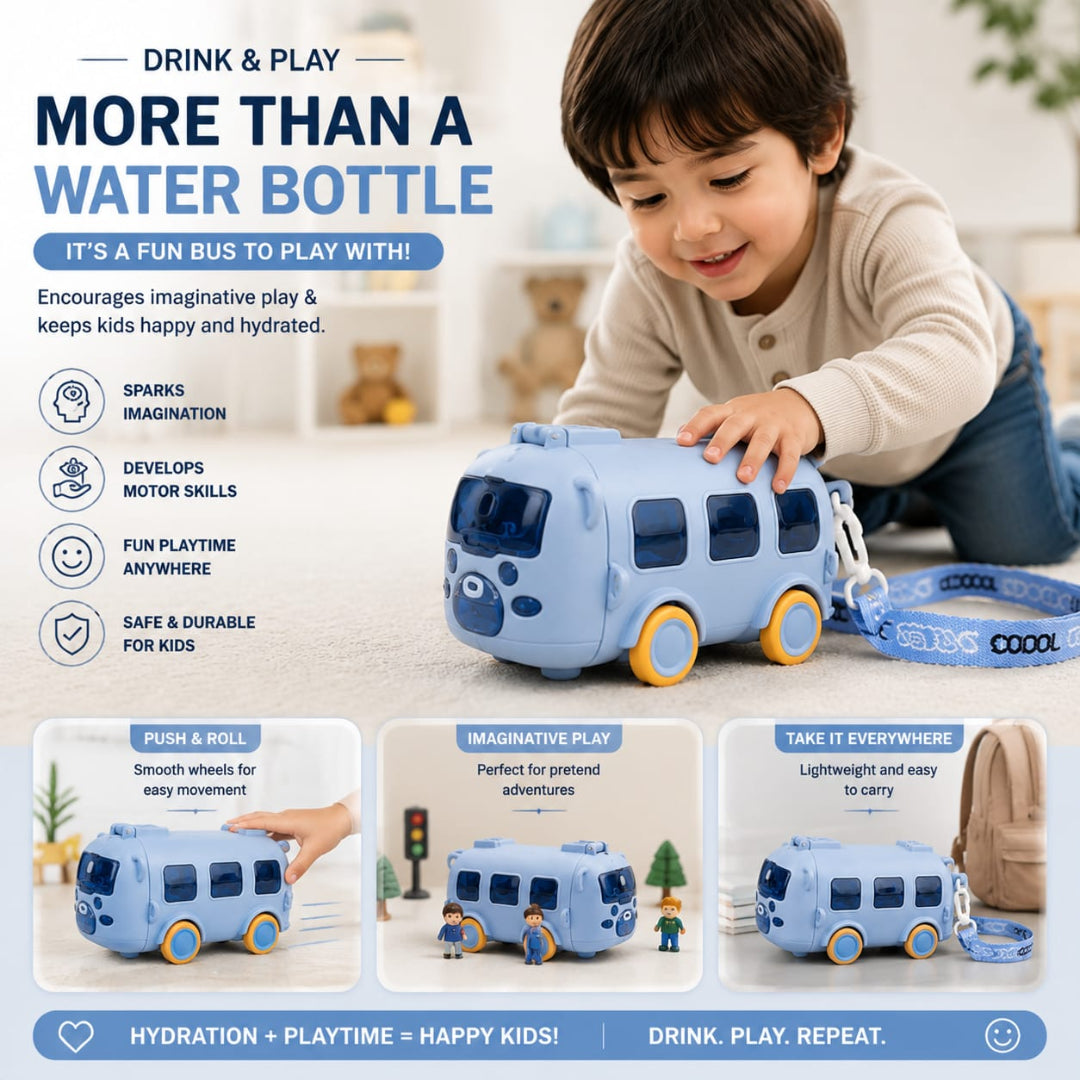 Bear Baby Bus Sipper Water Bottle with Straw and Straps - 500ml