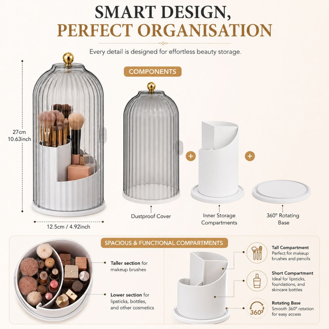 Luxury 360° Rotating Makeup Brush Holder, Organizer