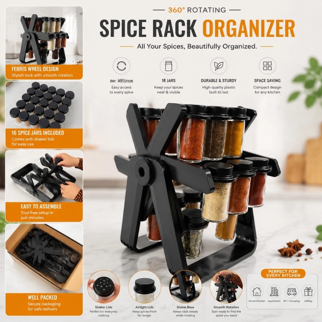 Rotating Ferris Wheel Spice Rack With 18Pcs Jar