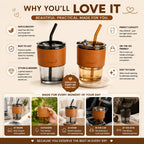 Glass Coffee Tumbler with Straw, Lid & Leather Strap