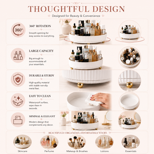 360° Rotating Make-up, Skincare, Perfume Organizing Tray