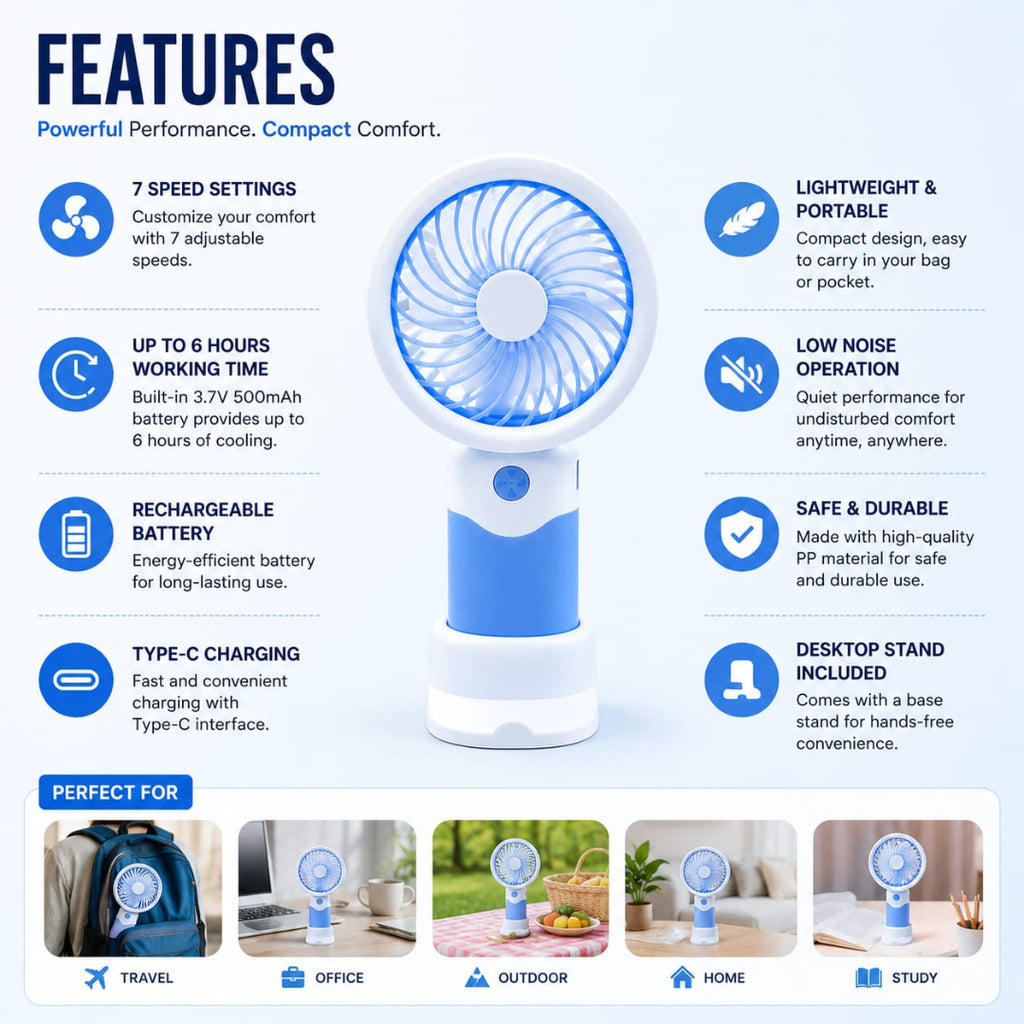Rechargeable Mini Handheld & Desktop Cooling Fan