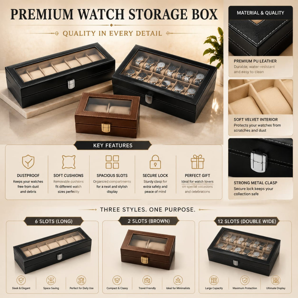 Premium Leather Watch Box Organizer (2,6,12 Slots)