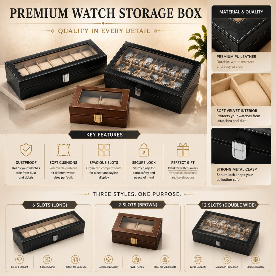 Premium Leather Watch Box Organizer (2,6,12 Slots)