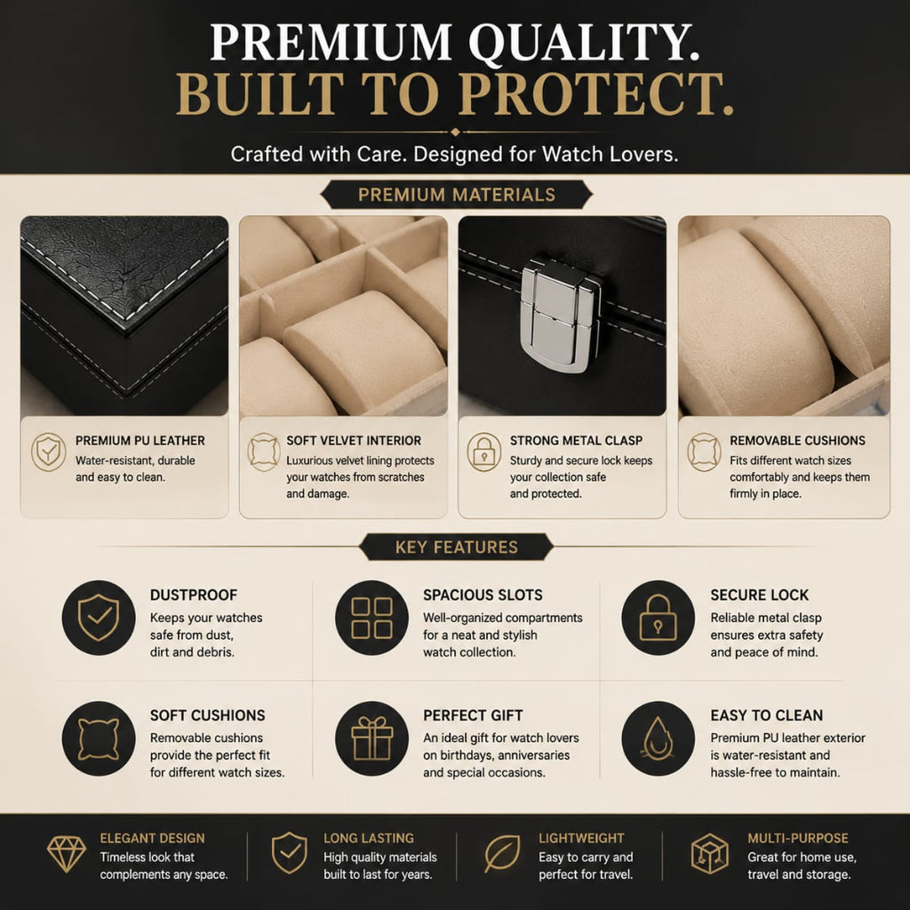 Premium Leather Watch Box Organizer (2,6,12 Slots)