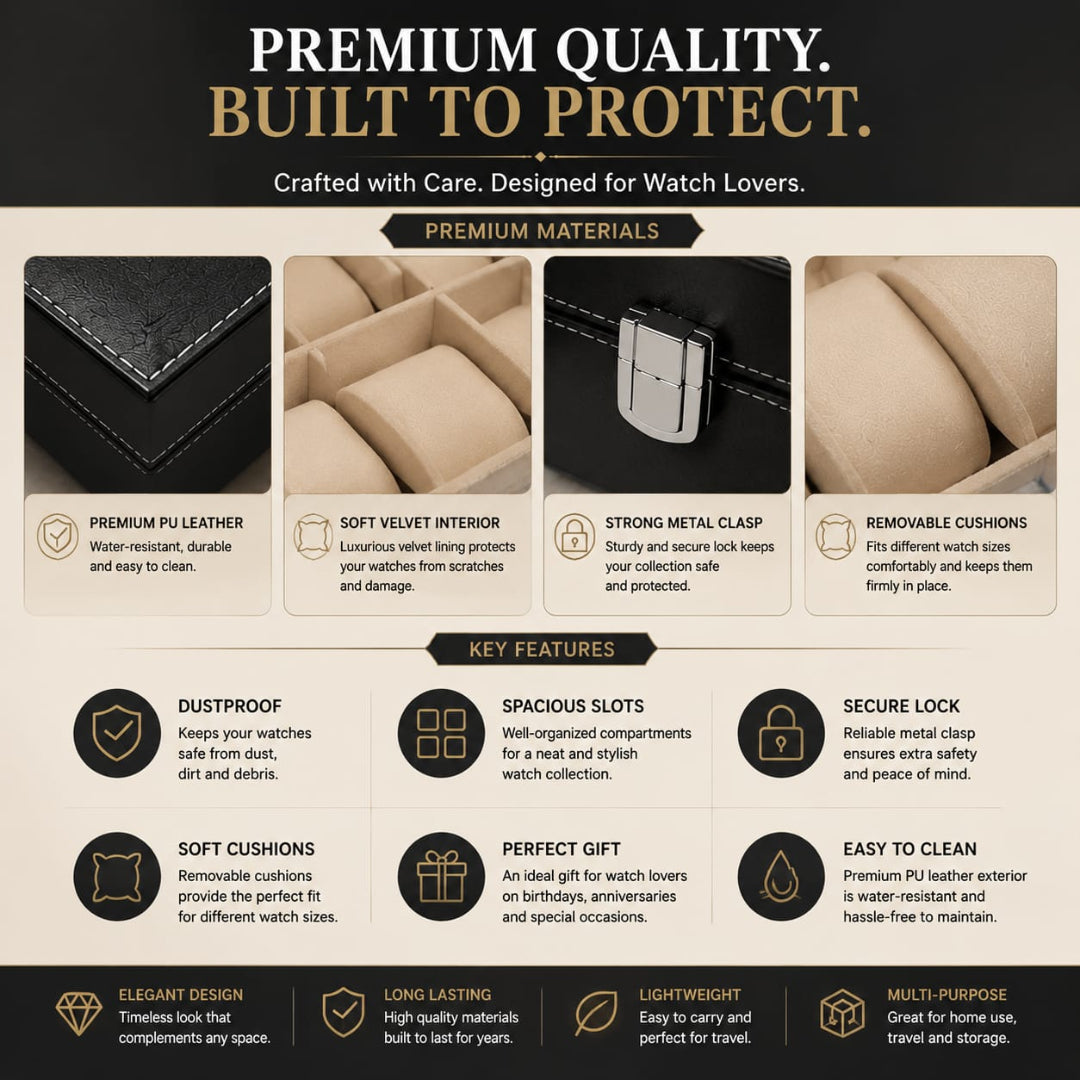 Premium Leather Watch Box Organizer (2,6,12 Slots)