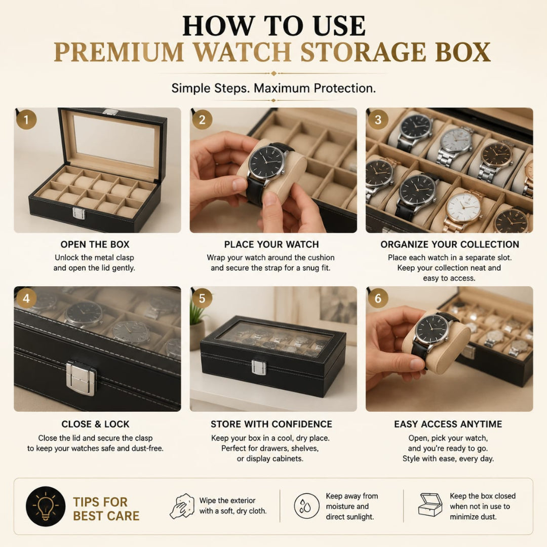 Premium Leather Watch Box Organizer (2,6,12 Slots)