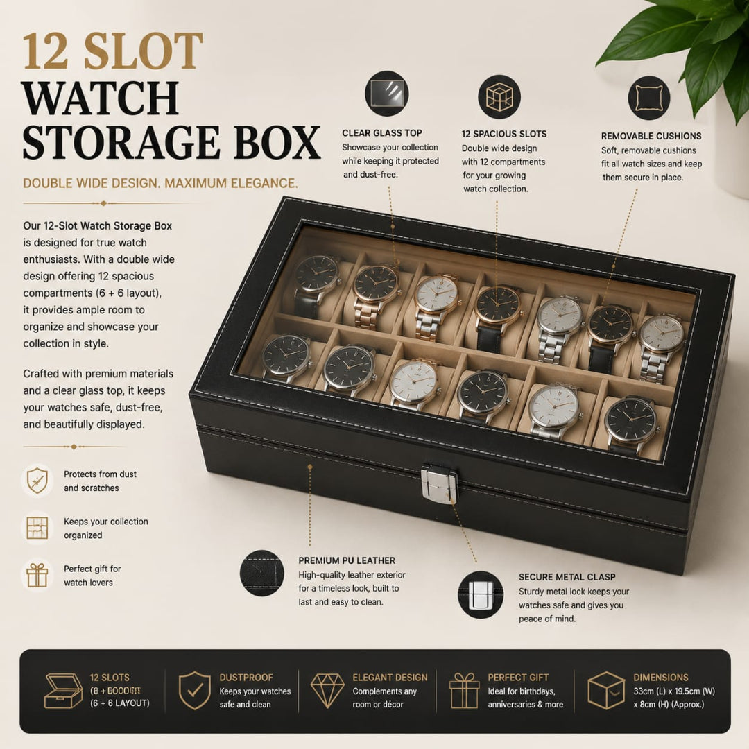 Premium Leather Watch Box Organizer (2,6,12 Slots)