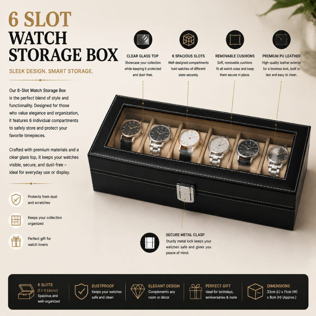 Premium Leather Watch Box Organizer (2,6,12 Slots)