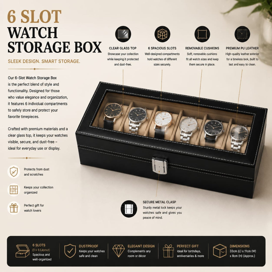 Premium Leather Watch Box Organizer (2,6,12 Slots)