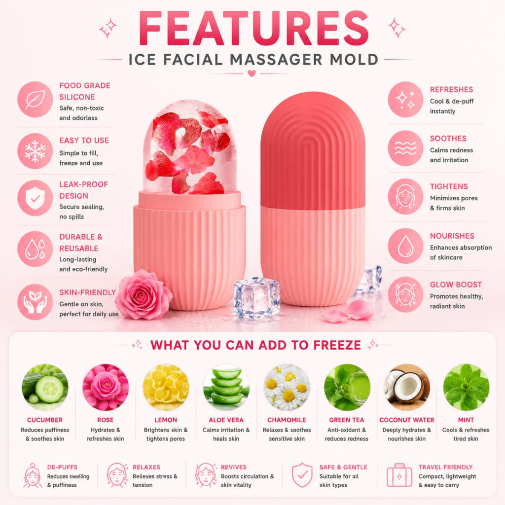 Silicone Facial Ice Roller for Skin Soothing, Tightening and Contouring.