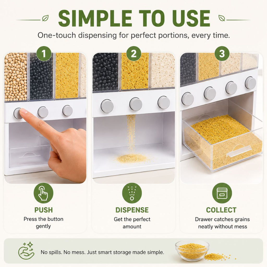 6 In 1 Wall Mounted Rice, Grain, Cereal Dispenser. (10 kg)