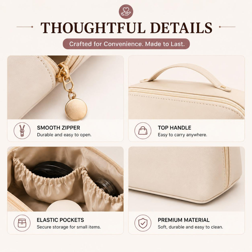 Leather Travel Cosmetic Organizer, Storage Make-up Pouch