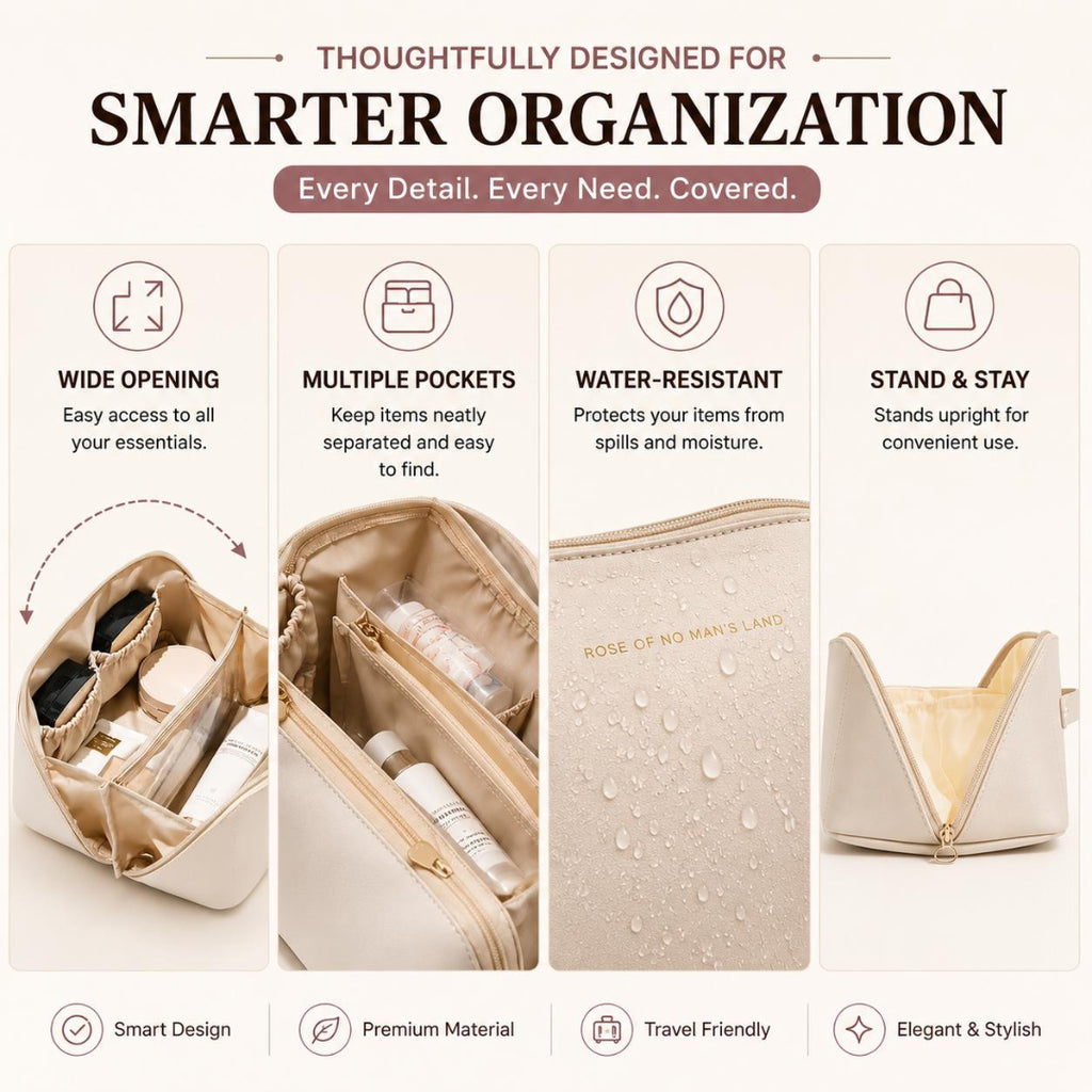 Leather Travel Cosmetic Organizer, Storage Make-up Pouch