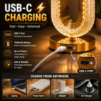 Crystal Table Lamp - Oval Rechargeable Night Light with USB Port