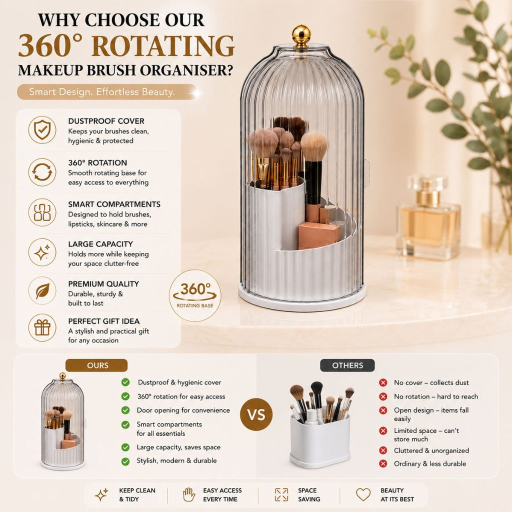 Luxury 360° Rotating Makeup Brush Holder, Organizer