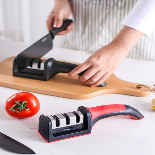 4-in-1 Kitchen Knife Accessories: 3-Stage Knife Sharpener Helps Repair, Restore, Polish Blades