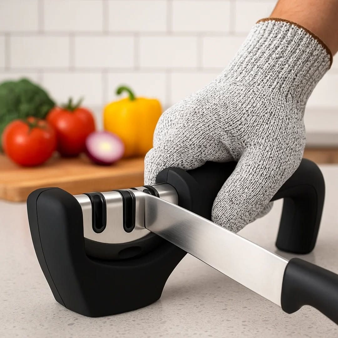 4-in-1 Kitchen Knife Accessories: 3-Stage Knife Sharpener Helps Repair, Restore, Polish Blades