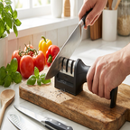 4-in-1 Kitchen Knife Accessories: 3-Stage Knife Sharpener Helps Repair, Restore, Polish Blades